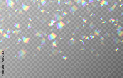 Vector holographic confetti on an isolated transparent background. Shiny confetti png. Rainbow confetti falling from the sky png. Serpentine, tinsel, png.
