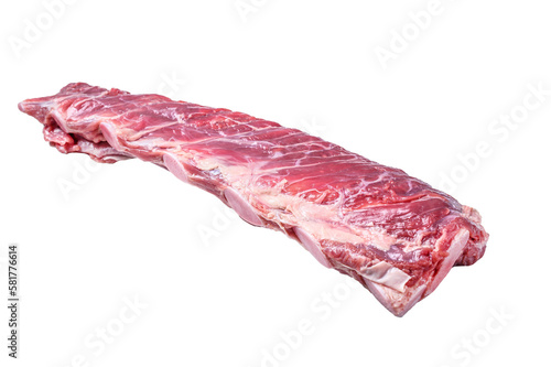 Raw veal calf short spare rib meat.  Isolated, transparent background. photo