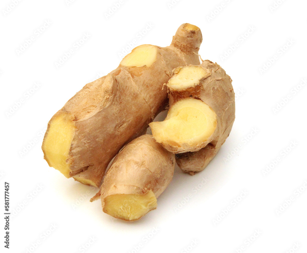 Fresh ginger root or rhizome isolated on white background cutout Fresh ginger root or rhizome isolated on white background cutout