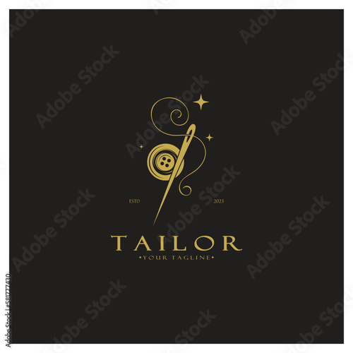 tailor logo icon illustration template combination of buttons for clothes, thread and sewing machine, for clothing product design, convection companies, fashion in vector form