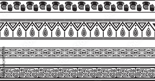 Vector set of seamless monochrome national native american ornaments. Endless ethnic black borders, frames of the peoples of America, Aztec, Maya, Incas. For sandblasting, plotter and laser cutting..