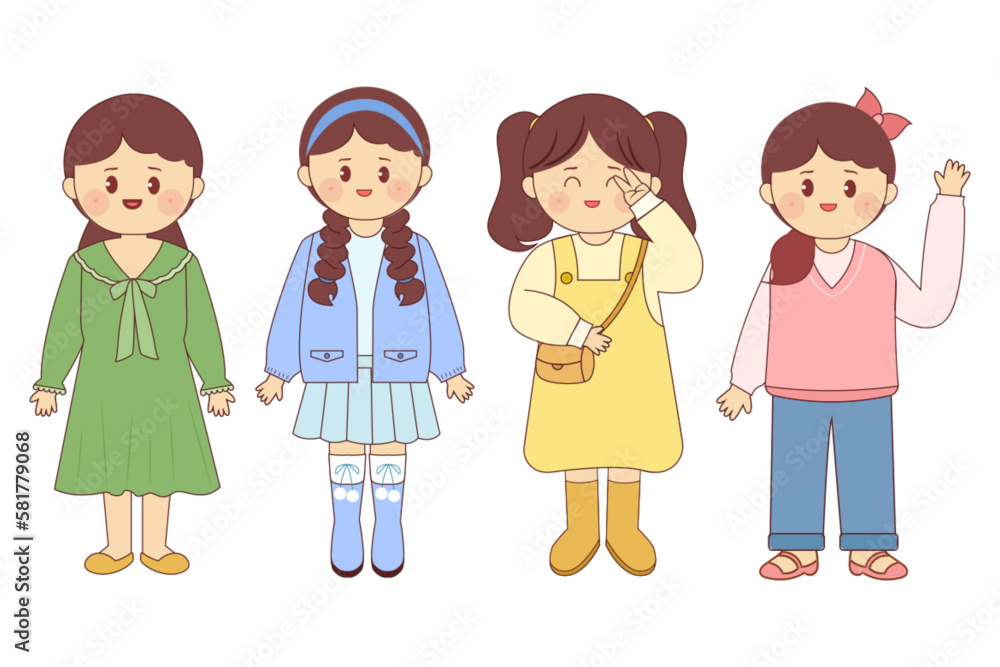Vector Fashion cute cartoon korean style, character set illustration Vector Fashion cute cartoon korean style, character set illustration