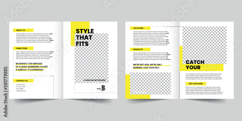 Barbershop bifold brochure template. A clean, modern, and high-quality design bifold brochure vector design. Editable and customize template brochure