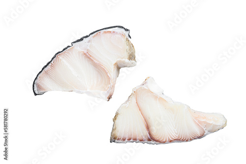 Raw Shark fish steaks on a kitchen table. Isolated, transparent background.