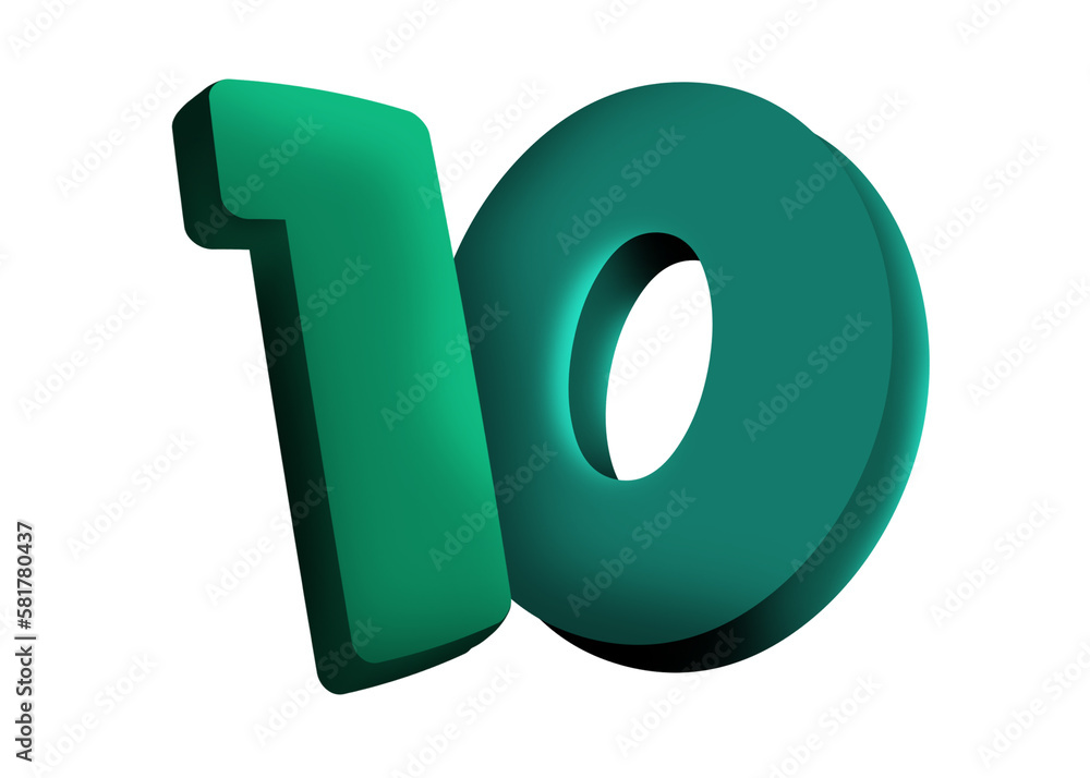 Turquoise number 10 on white background, illustration Turquoise number 10 on white background, illustration