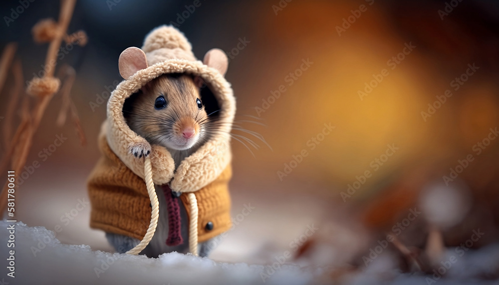 Obraz premium Snowball Mouse: A Tiny Creature Prepared for Winter. Generative AI