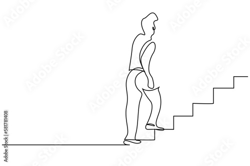 one man goes up  stairs walk business and freedom concept line art