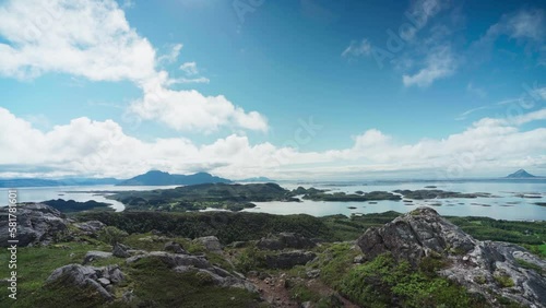 Panoramic View Of Nature Landscape At National Parks Near Lurøyfjellet Mountain In Norway. Wide Shot photo