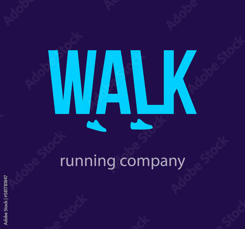 Walking walk lettering logo design. Moving walk inscription. Walking company logo template. vector