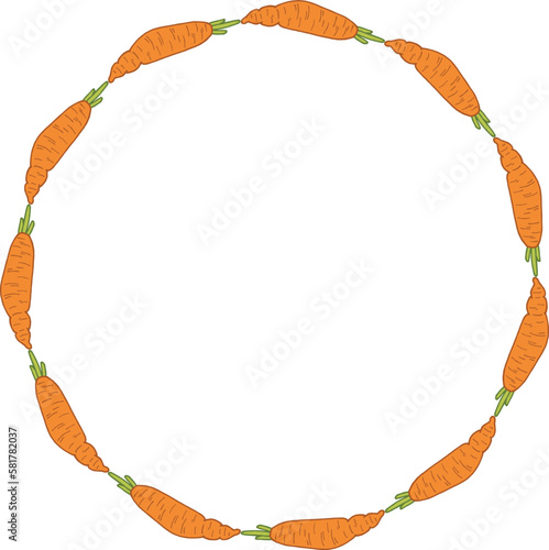 Round frame with intresting carrot on white background. Vector image.
