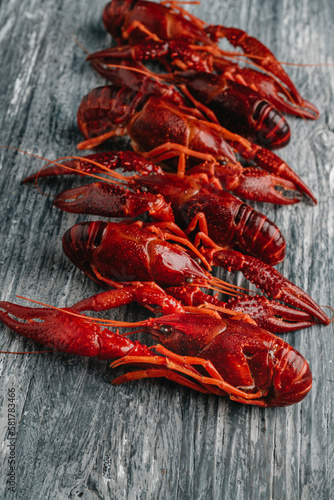 some cooked crayfish on a gray table photo