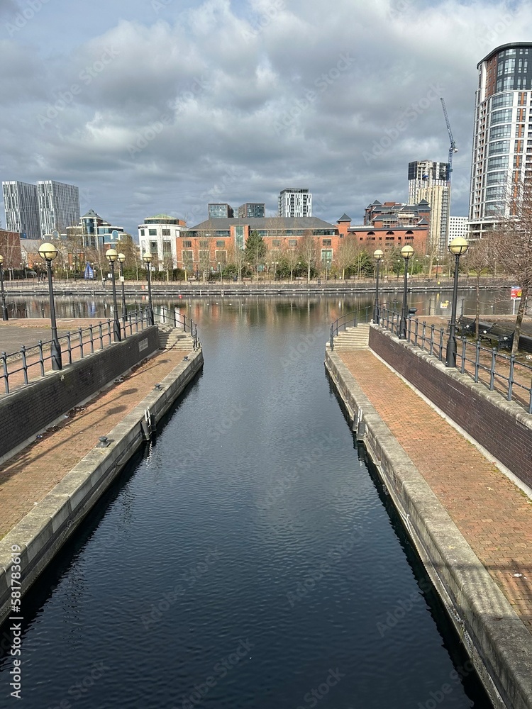 Buildings and landmarks in and around Salford Quays in Greater Manchester England. 