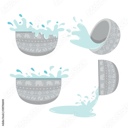 Silver bowl with splash vector set