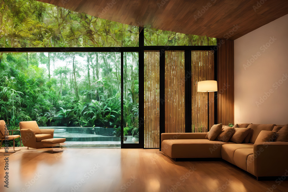 interior design luxury living room in the middle of rain forest ...