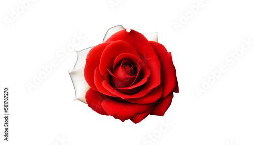 Red and white rose isolated white background png. Ai generated