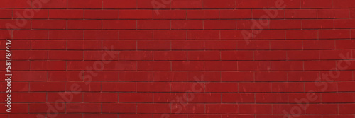 Red brick wall for background in panorama view. Beautiful red block brick wall pattern texture background.