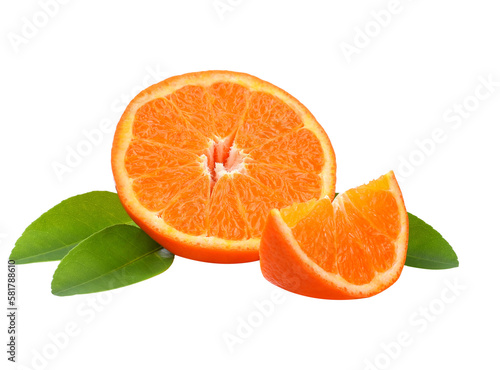 tangerine or mandarin fruit with leaves isolated transparent png