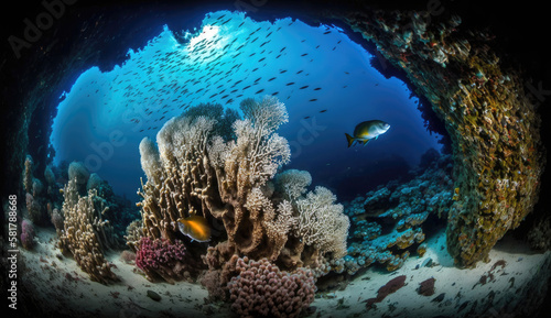 Snorkelling at HP reef. Amazing paradise islands of Maldives. Generative AI