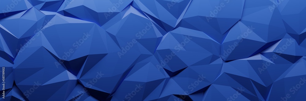 Obraz premium 3d rendering of panoramic illustration abstract background of blue irregular polygonal shapes