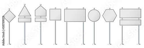 Collection of blank white road sign or Empty traffic signs difference isolated on white background. illustration vector