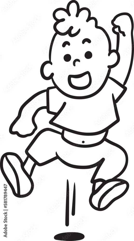 Obraz premium Cartoon jump doodle boy kawaii anime coloring page cute illustration clipart character chibi manga comic drawing line art free download