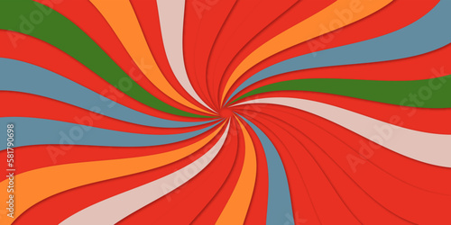 Colorful twist sunburst isolated on red background. Colorful twist shape pattern background