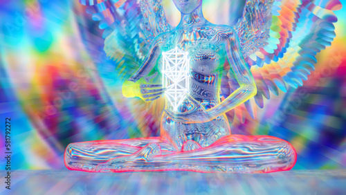 Φωτογραφία 3d illustration of an angel in astral space with the tree of life sefirot in his