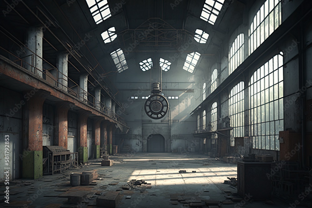 illustration, empty factory interior, ai generative