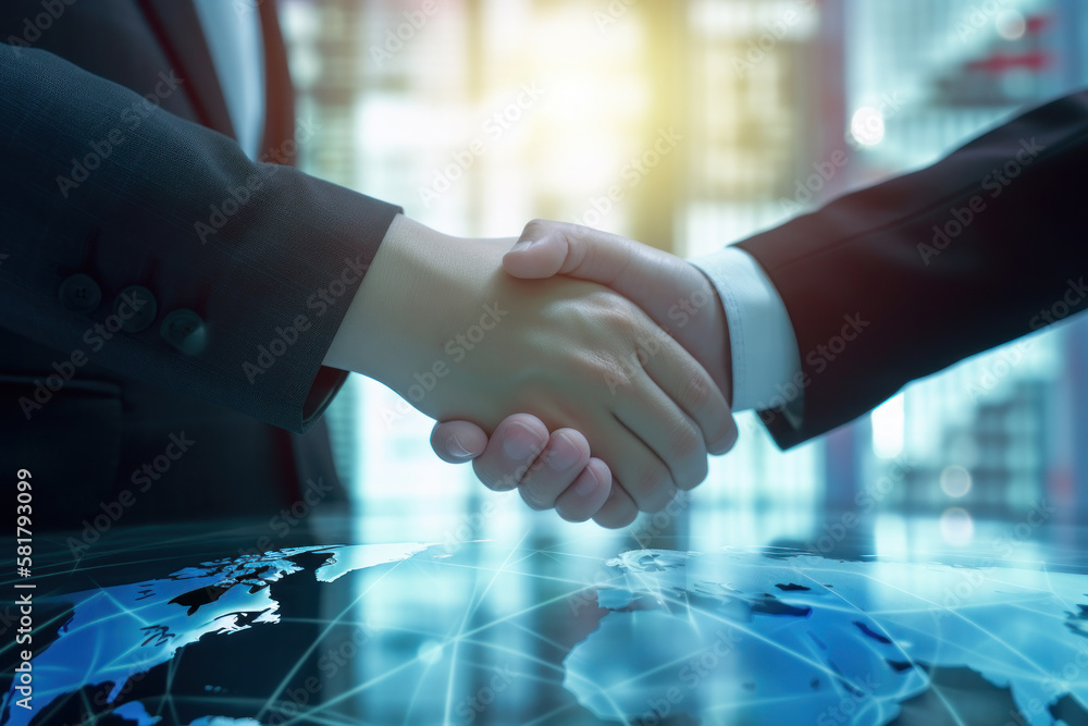 handshake between two businessmen, global business image, Generative AI