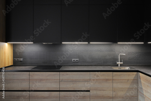 Facade of kitchen furniture in the kitchen