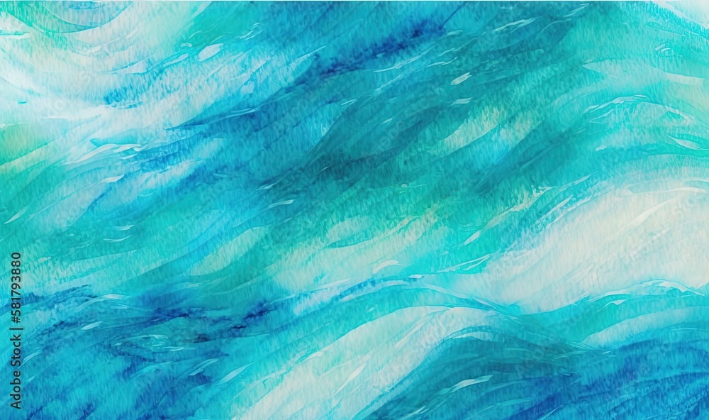  a painting of a blue ocean wave with a white background.  generative ai