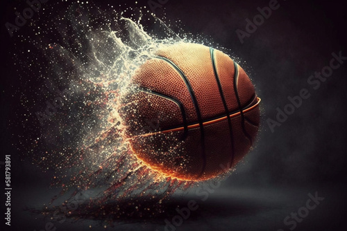 Basketball on a dark background. Generative AI.  © belyaaa