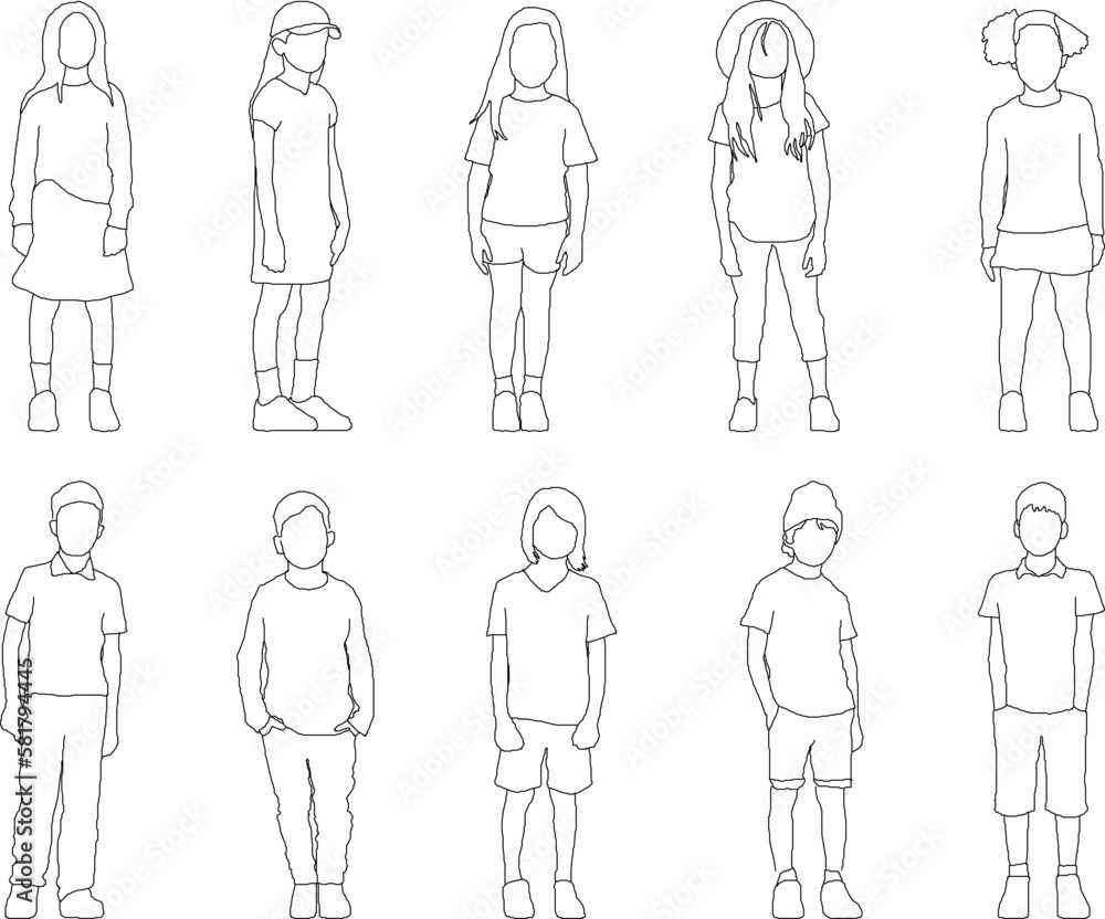 Vector sketch of fashion illustration of little boy from various countries Vector sketch of fashion illustration of little boy from various countries