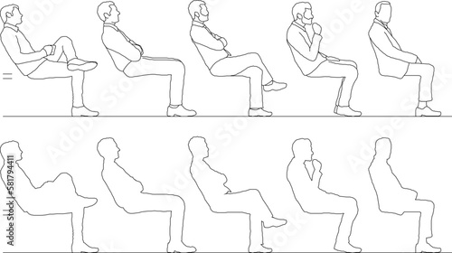 Vector illustration sketch of ideal size people sitting on bench and vehicle
