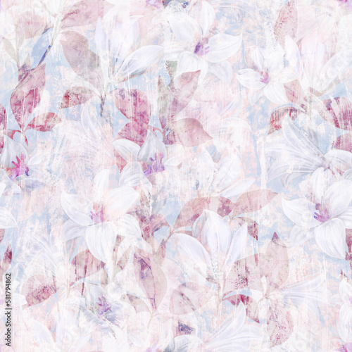 Bright Lilies. Decorative seamless pattern. Repeating background. Tileable wallpaper print. © MalyskaStudio