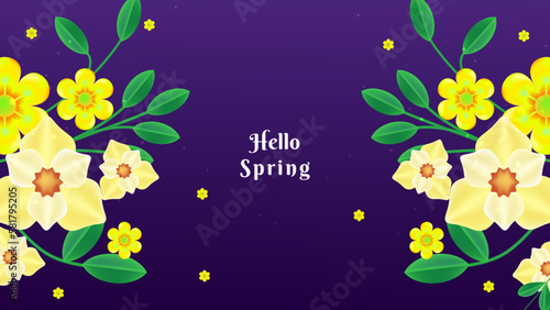 Dark purple spring botanical flower floral illustration. Spring landscape background vector