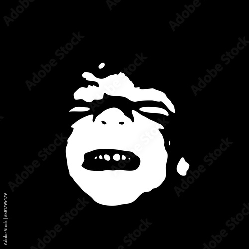 Graffiti stencil face. Little boy bares his teeth on a black background. Vector art.