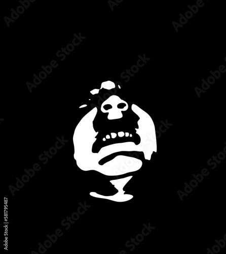 Graffiti stencil face. Little boy bares his teeth on a black background. Vector art.