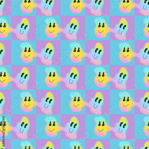 Groove pattern gradient emoji emoticons on textured checkerboard blue background © Nastya