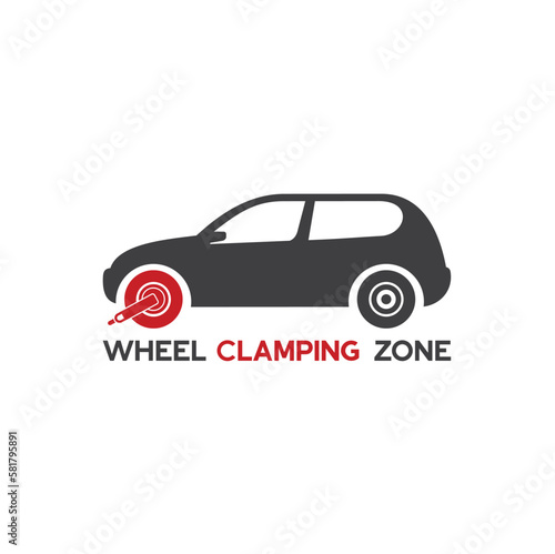 symbol of wheel clamping zone, road sign, vector art.
