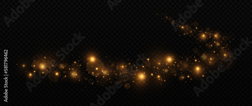 Sparkle trail with light effect. Glitter wave dust with glowing particles. Shiny dust twinkle in transparent background. 