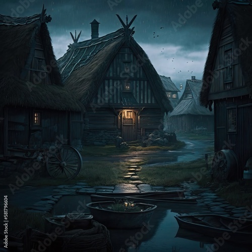 Old medieval village with w...