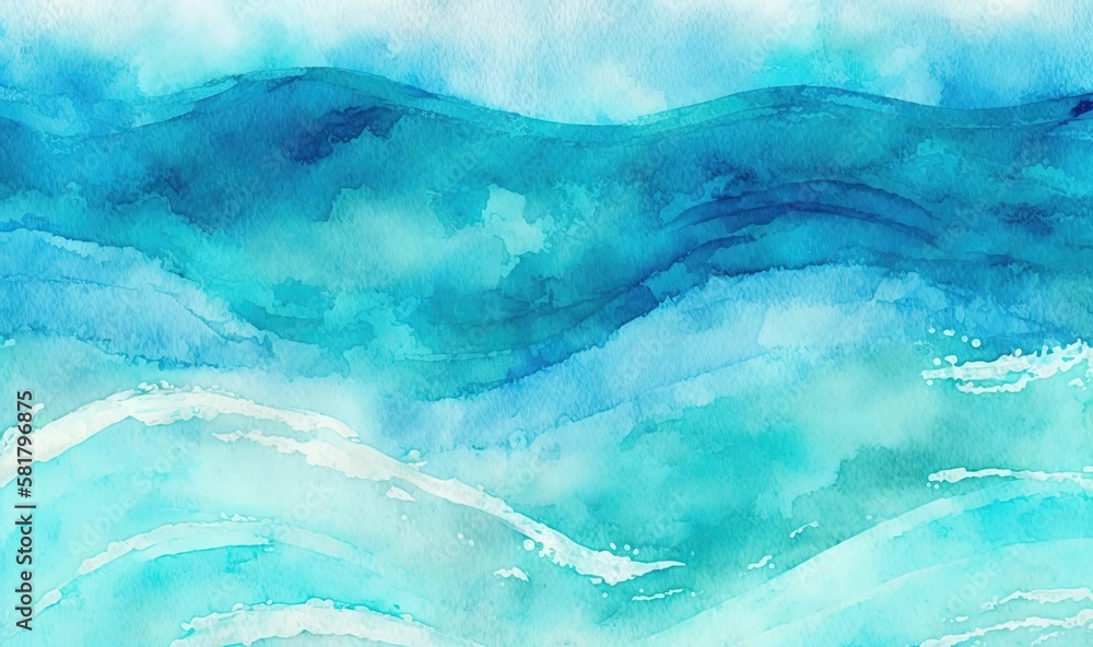  a watercolor painting of a wave in the ocean on a sunny day.  generative ai