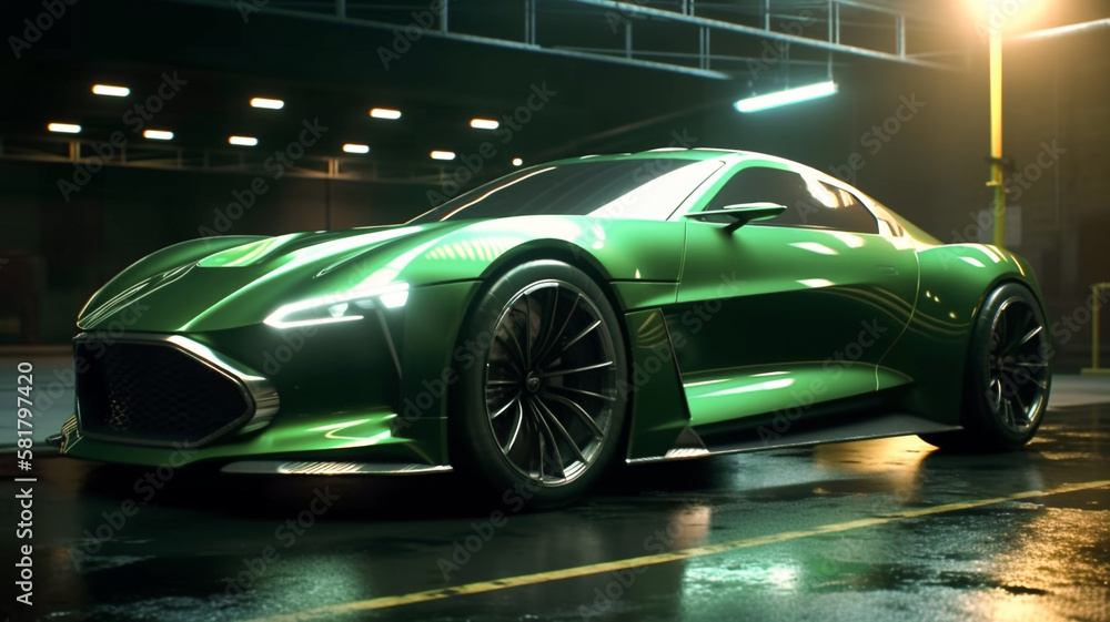 luxury green sport car wallpaper Generative AI