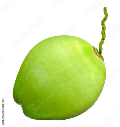 Fresh young green coconut isolated on transparent background, PNG image