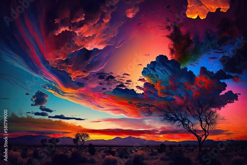 the gorgeous, colorful sky serving as the backdrop. Generative AI