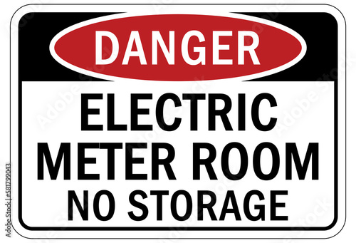 Electric meter room sign and labels no storage