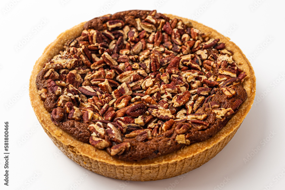Pecan pie on a white background Pecan pie on a white background