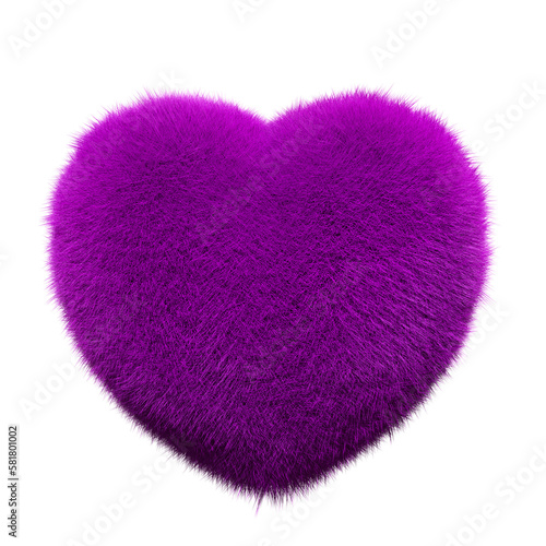 Purple Heart Fur 3D element render, Typography fluffy style