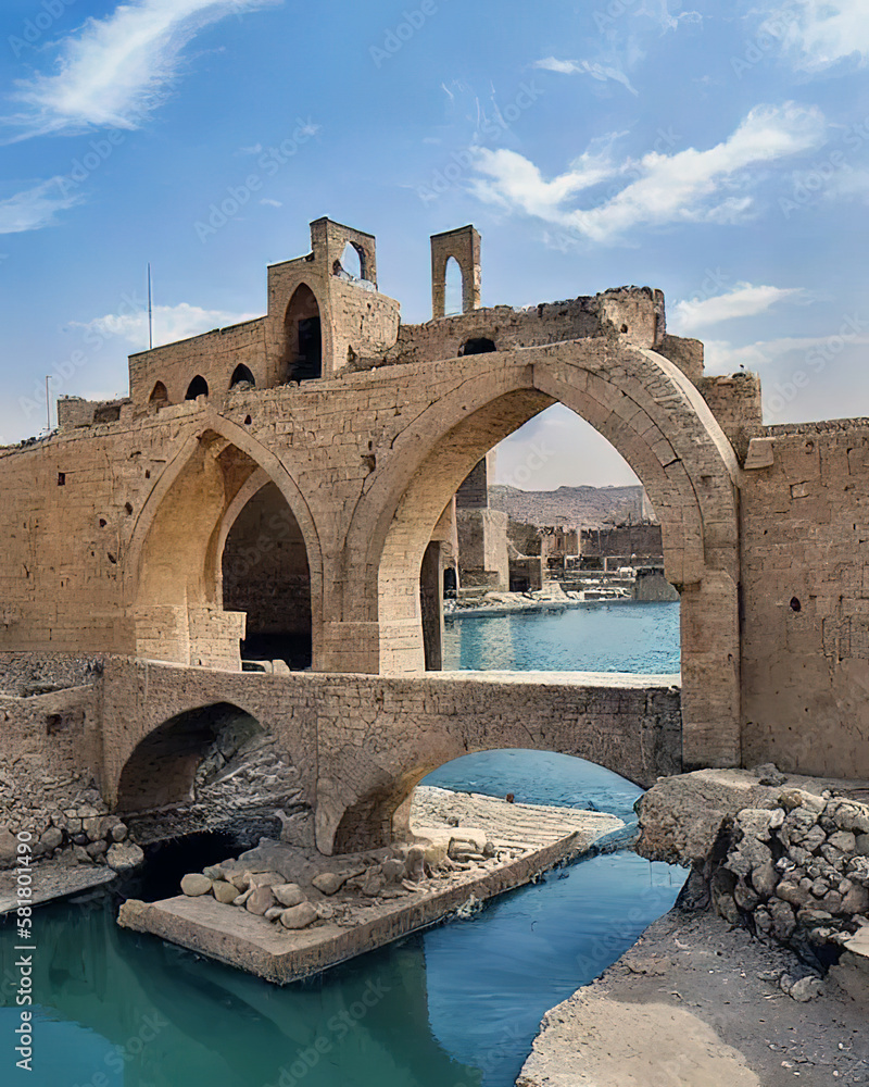 Abbasid stone bridge (aldelal), from Iraq - Created with Generative AI Technology